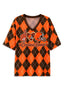 Women's Cleveland Browns Argyle #1 Fan Heart Helmet V-Neck T-Shirt