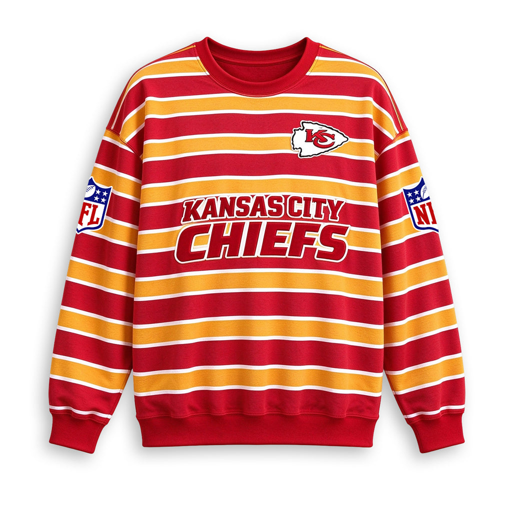 Men's Kansas City Chiefs Striped NFL Crew Neck Sweatshirt