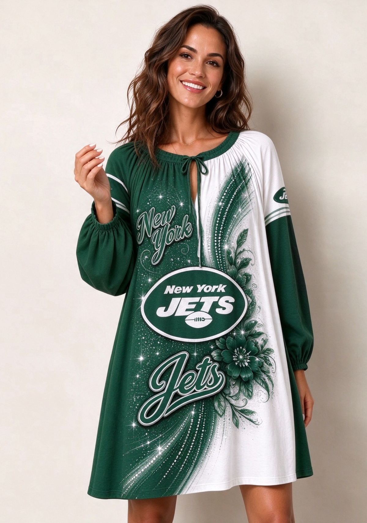 Women's New York Jets Floral Long Sleeve Game Day Mini Dress