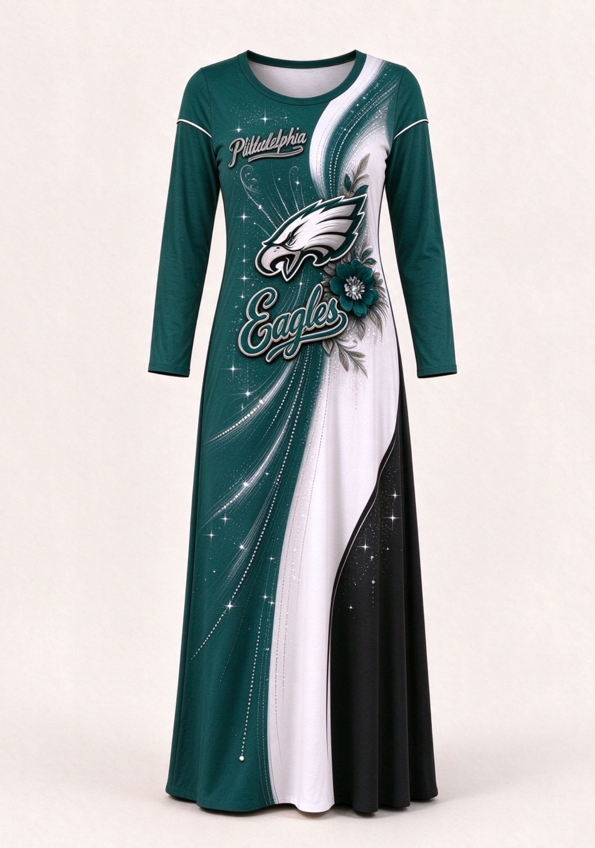 Women Philadelphia Eagles Print Long Sleeve Maxi Dress