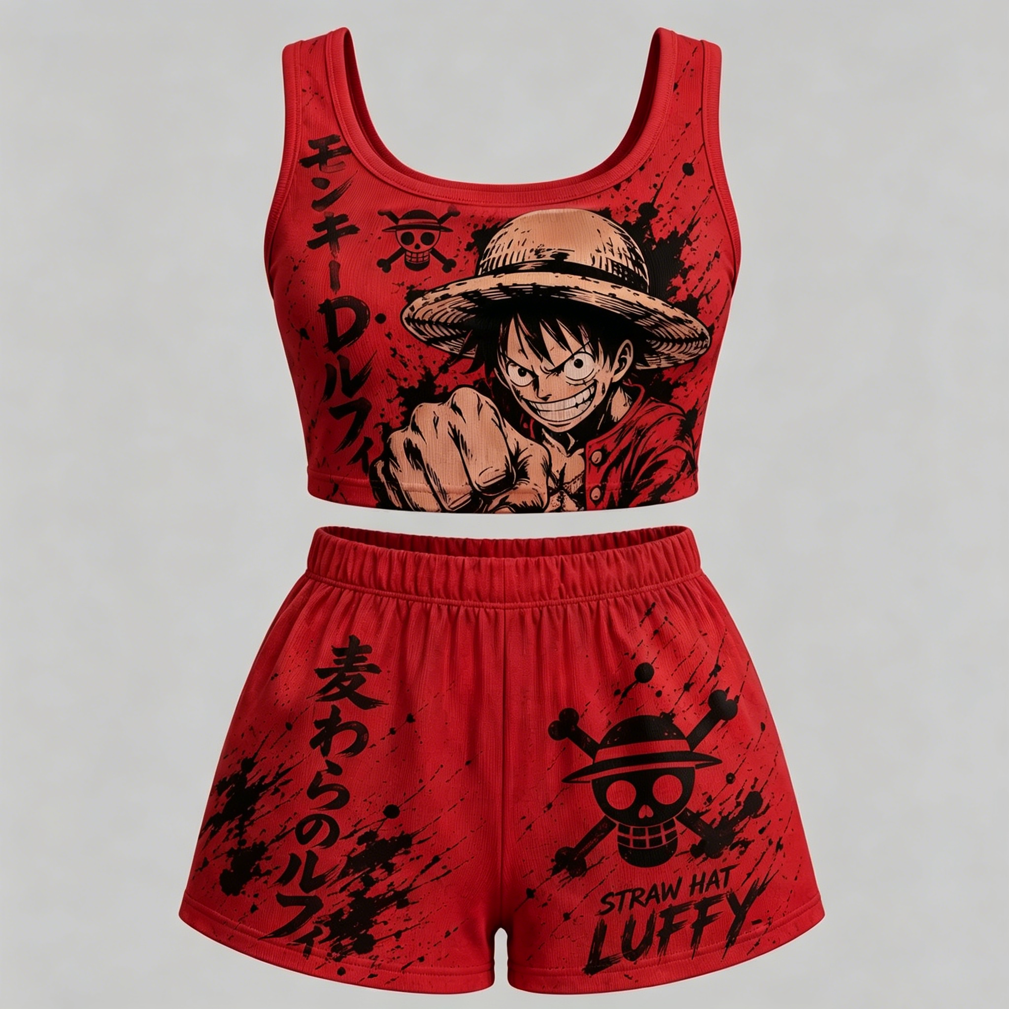 Anime One Piece Vest and shorts Two-Piece Set