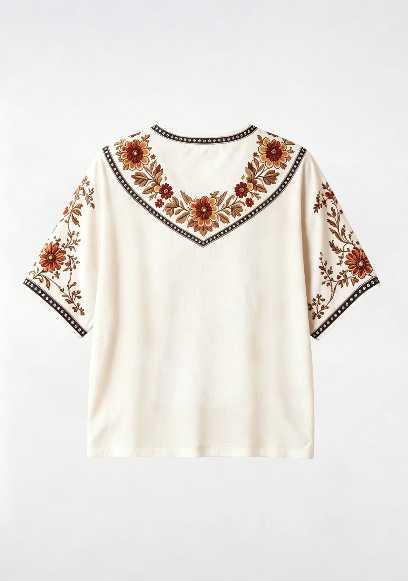 Colombian Tropical Wildlife Ethnic Floral V-Neck Blouse Secondary image