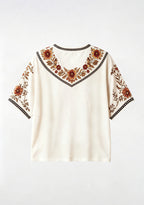 Colombian Tropical Wildlife Ethnic Floral V-Neck Blouse