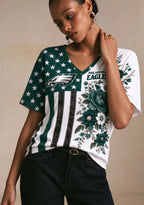 Women's Philadelphia Eagles American Flag Floral V-Neck T-Shirt