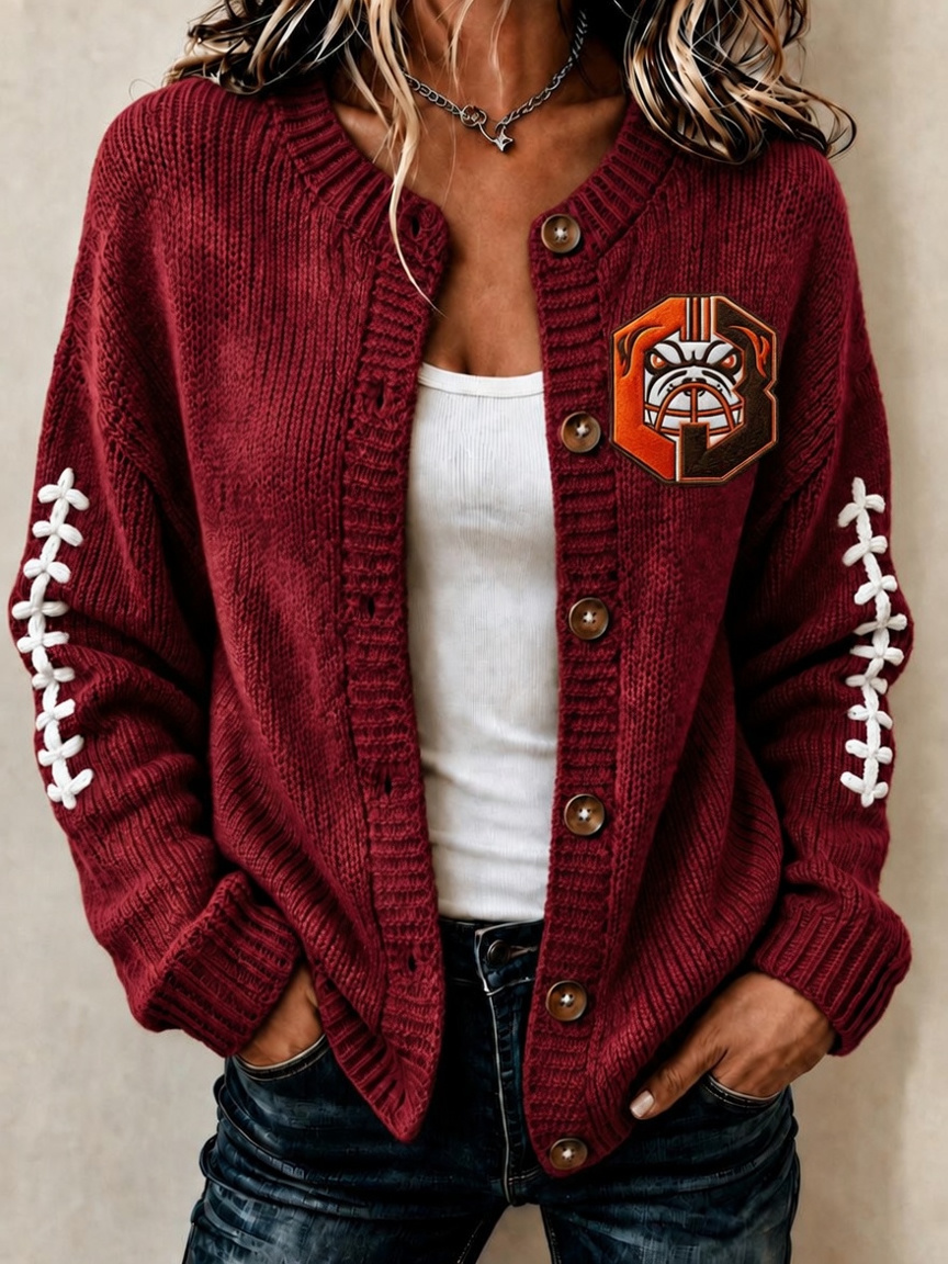 Women'S Football Printed Knitted Cardigan