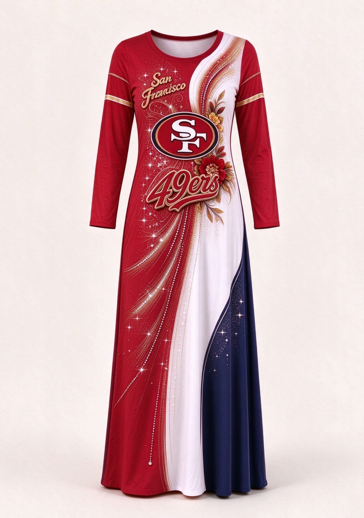 Women San Francisco 49ers Print Long Sleeve Maxi Dress