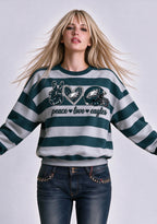Women's Peace Love Philadelphia Eagles Striped Crewneck Sweatshirt