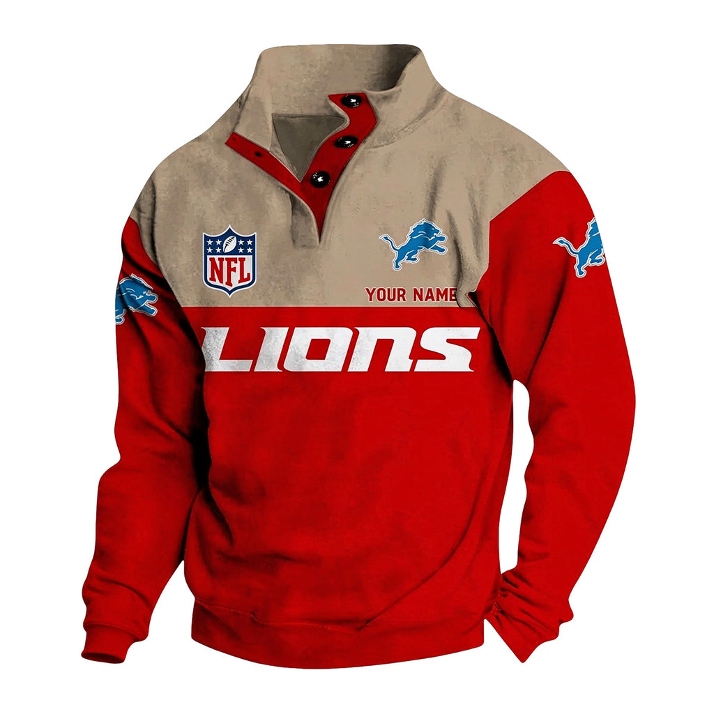 Men's Detroit Lions Button Mock Neck Sweatshirt