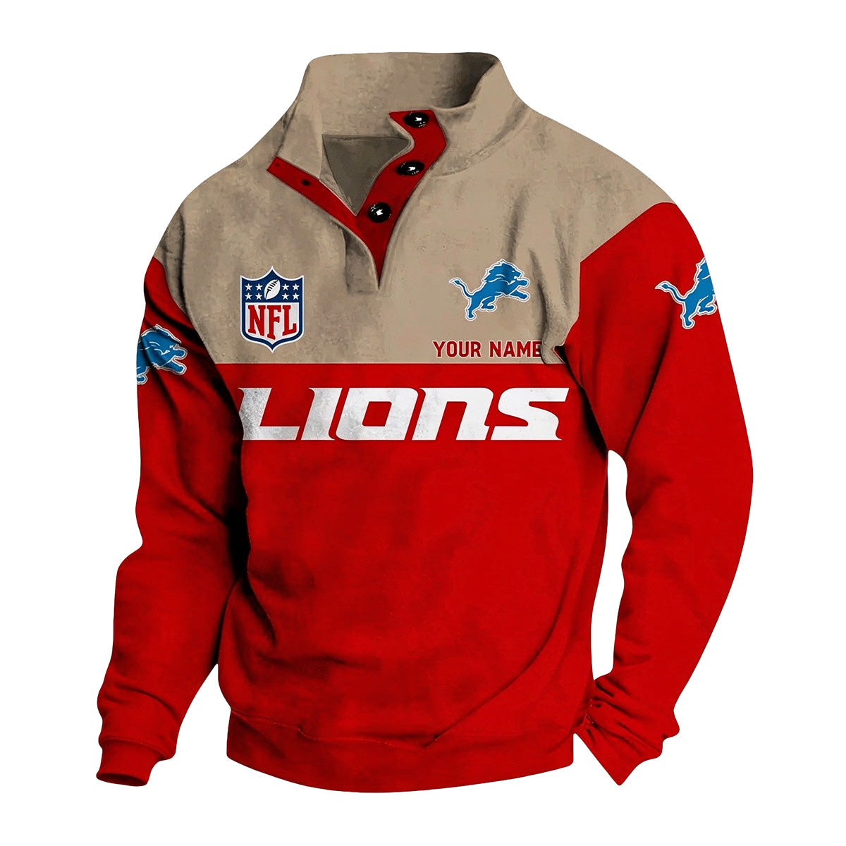 Men's Detroit Lions Button Mock Neck Sweatshirt
