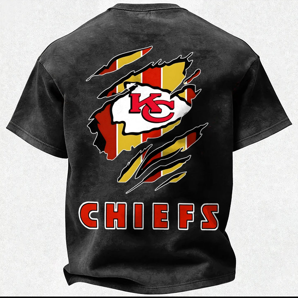 Kansas City Chiefs Printed Unisex 100% Pure Cotton Washed T-Shirt