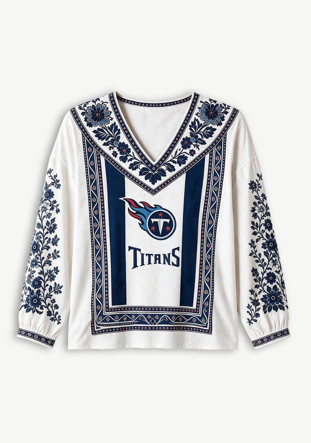 Women Tennessee Titans Floral Printed V-Neck Long Sleeve Shirt