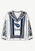 Women Tennessee Titans Floral Printed V-Neck Long Sleeve Shirt