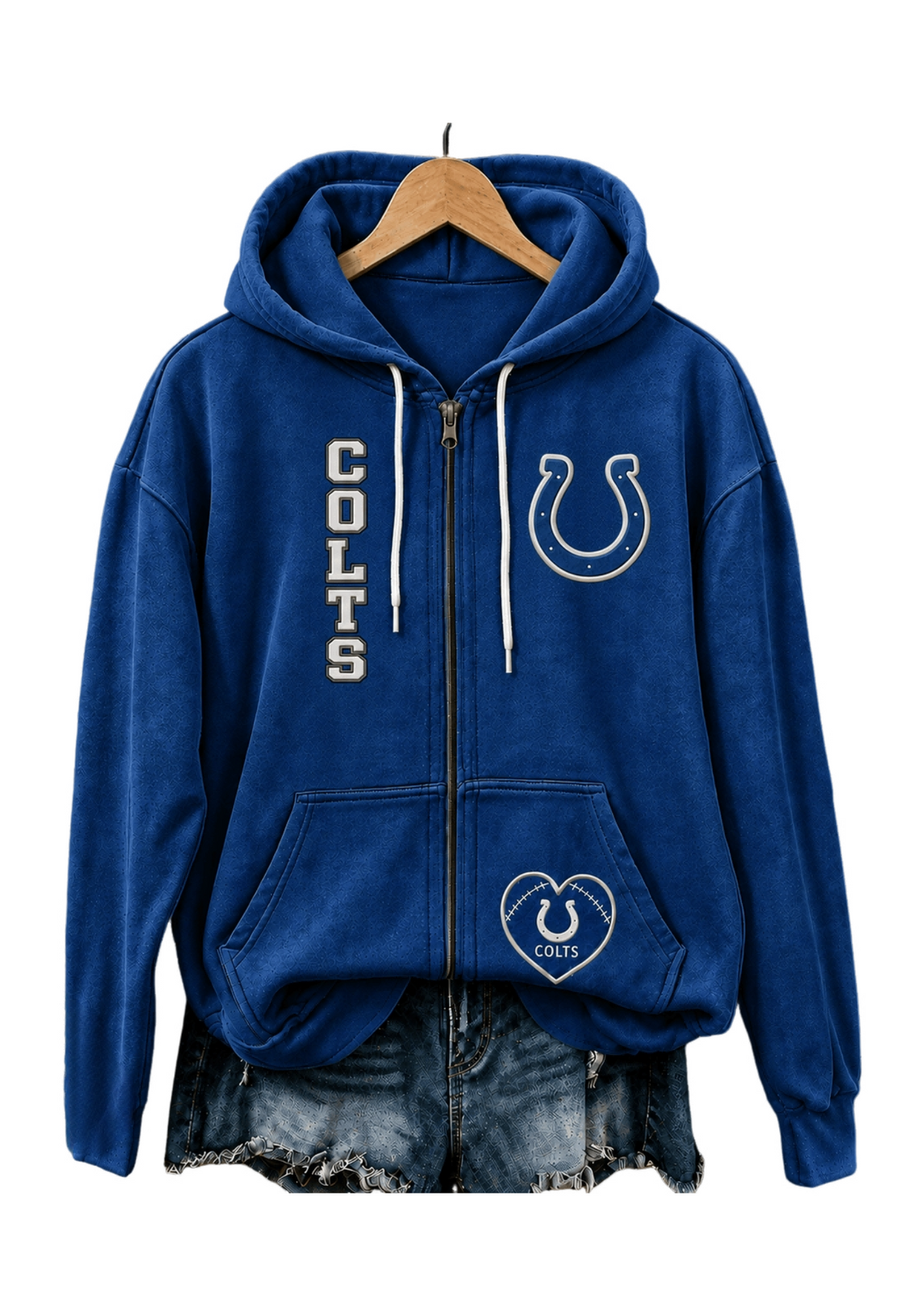 Indianapolis Colts Women Heart Football Graphic Zip Up Hoodie
