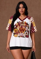 Women's Washington Commanders Patchwork Sleeve V-Neck Raglan T-Shirt