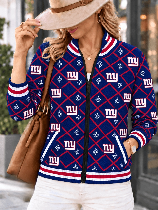 Women's New York Giants Argyle Print Zip Up Varsity Jacket
