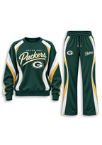 Women's Green Bay Packers Crewneck Sweatshirt & Flared Pants 2 Piece Set