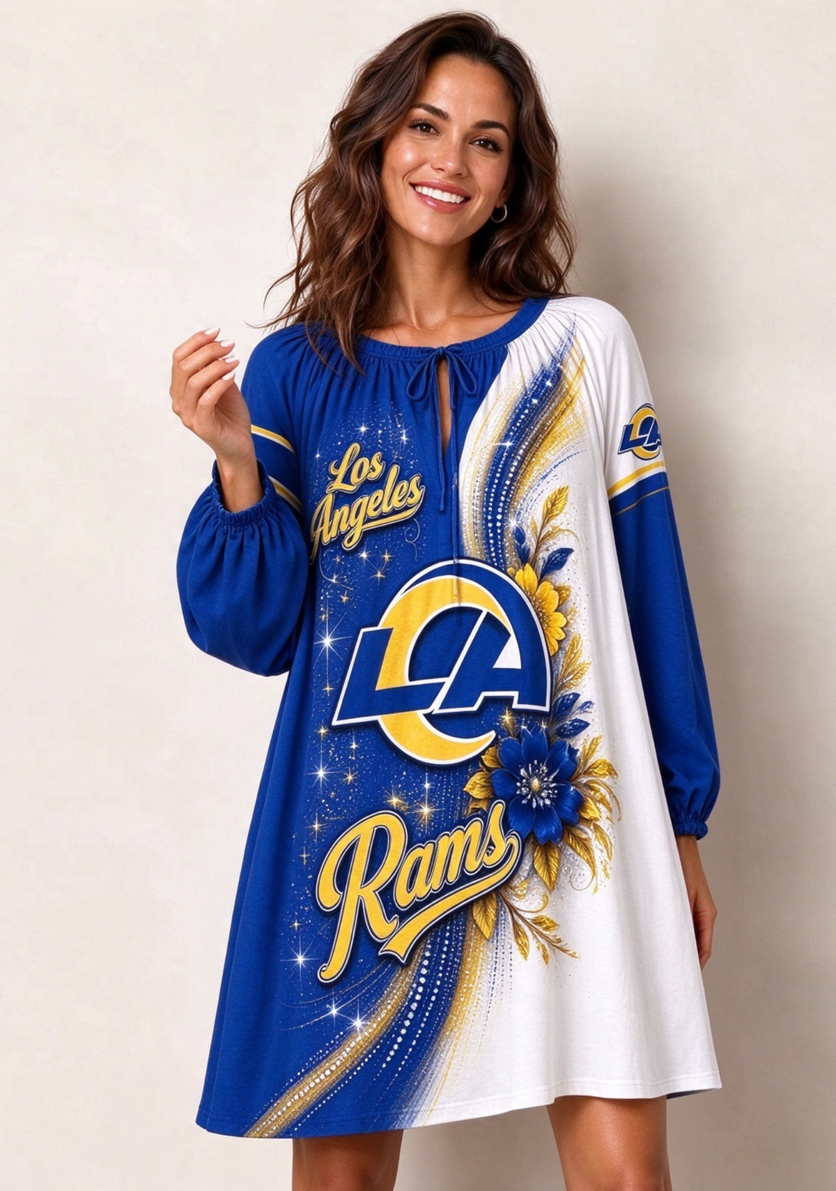 Women's Los Angeles Rams Floral Long Sleeve Game Day Mini Dress Main image