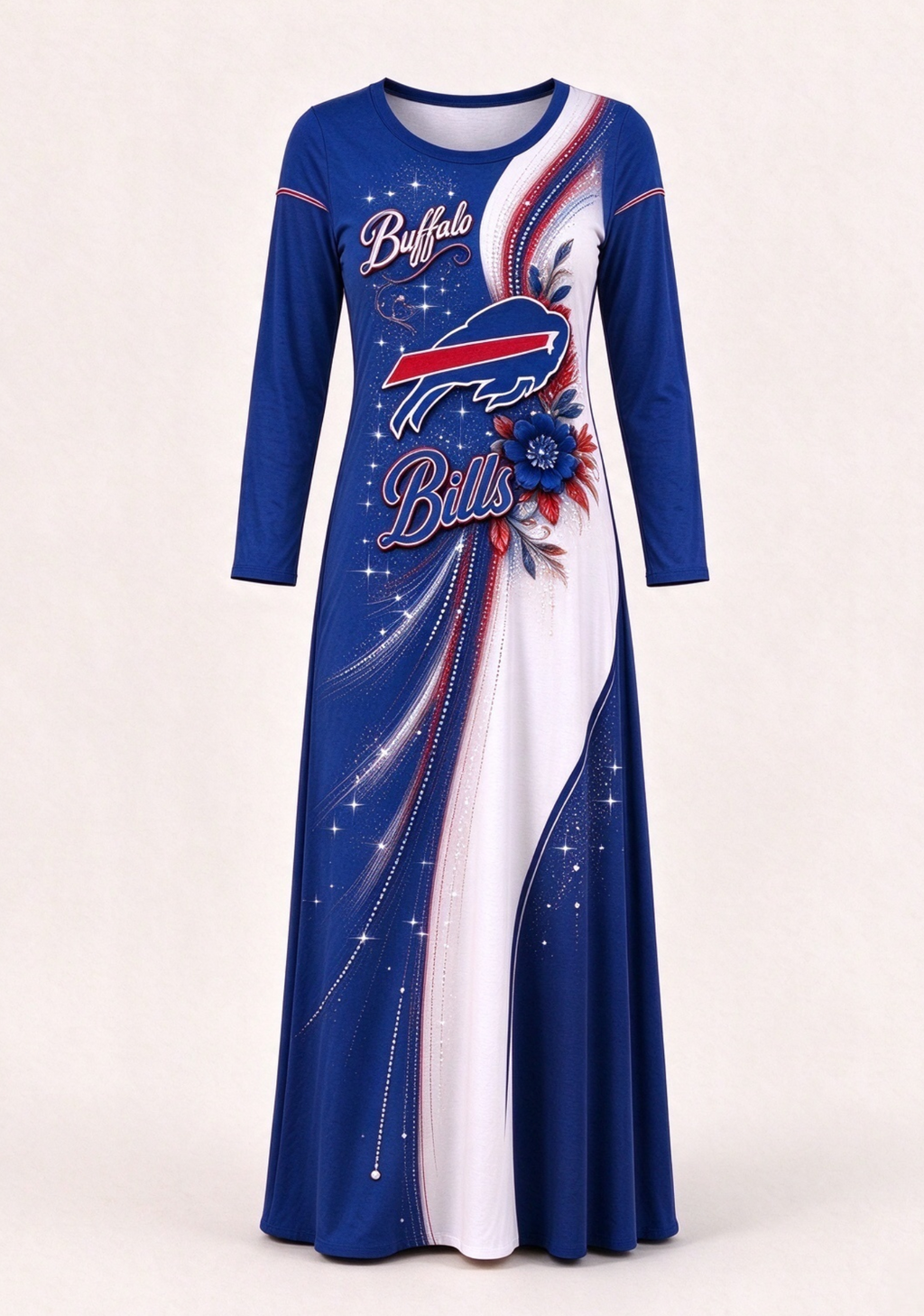 Women Buffalo Bills Print Long Sleeve Maxi Dress