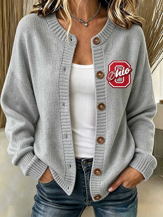 Women'S Casual Football Plant Knitted Cardigan Top