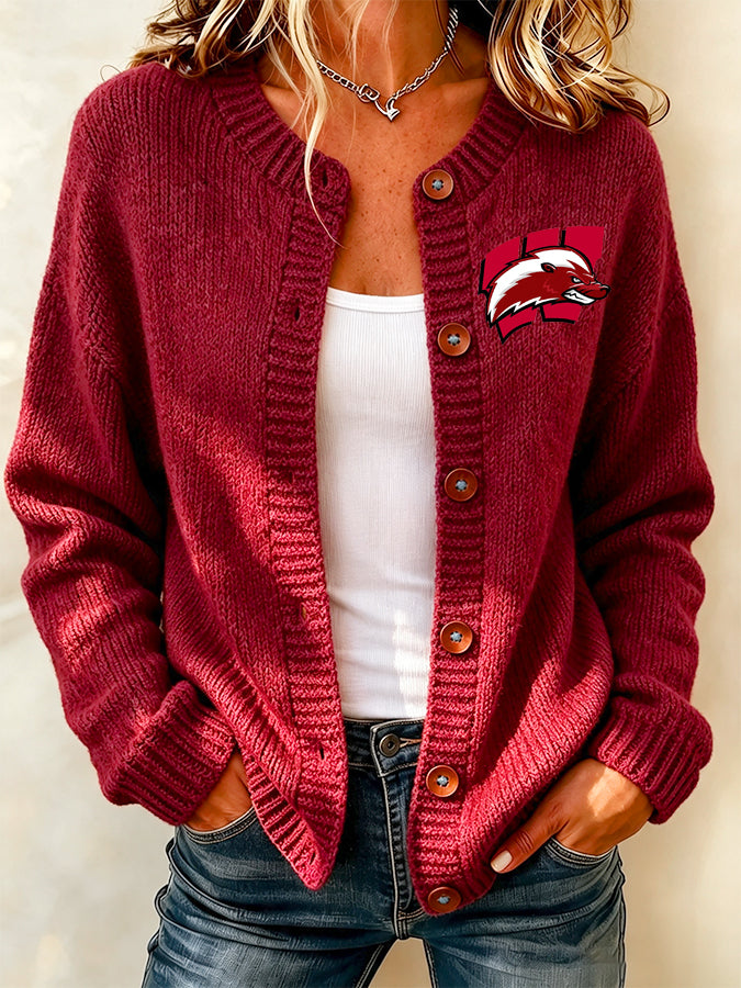 Women's Football Fans Printed Knitted Cardigan Top Main image