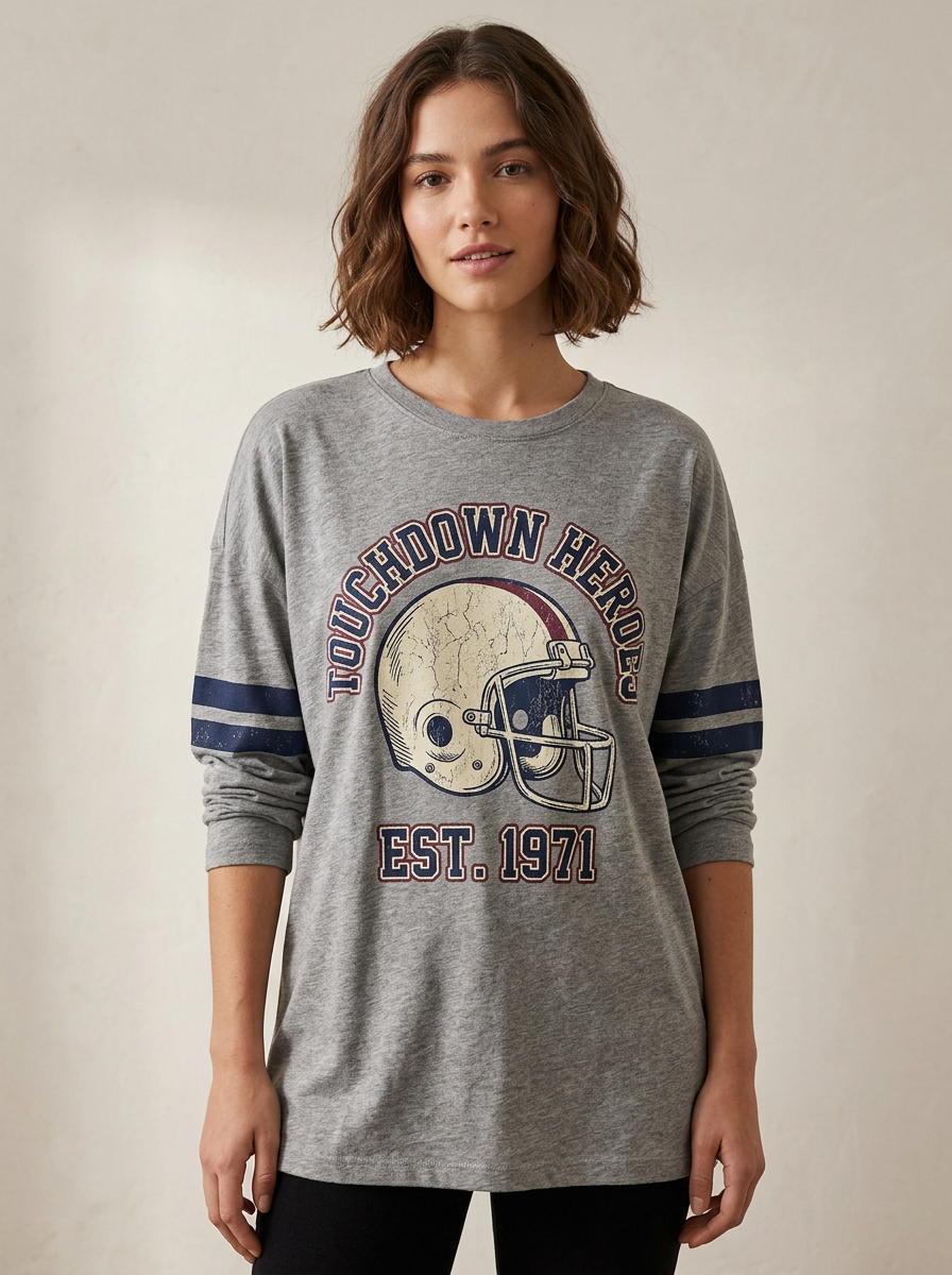 Women's Football Lover Touchdown Heroes Helmet Graphic Long Sleeve Top