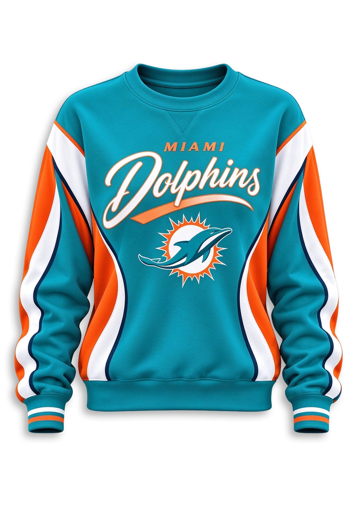 Women's Miami Dolphins Crewneck Sweatshirt & Flared Pants 2 Piece Set