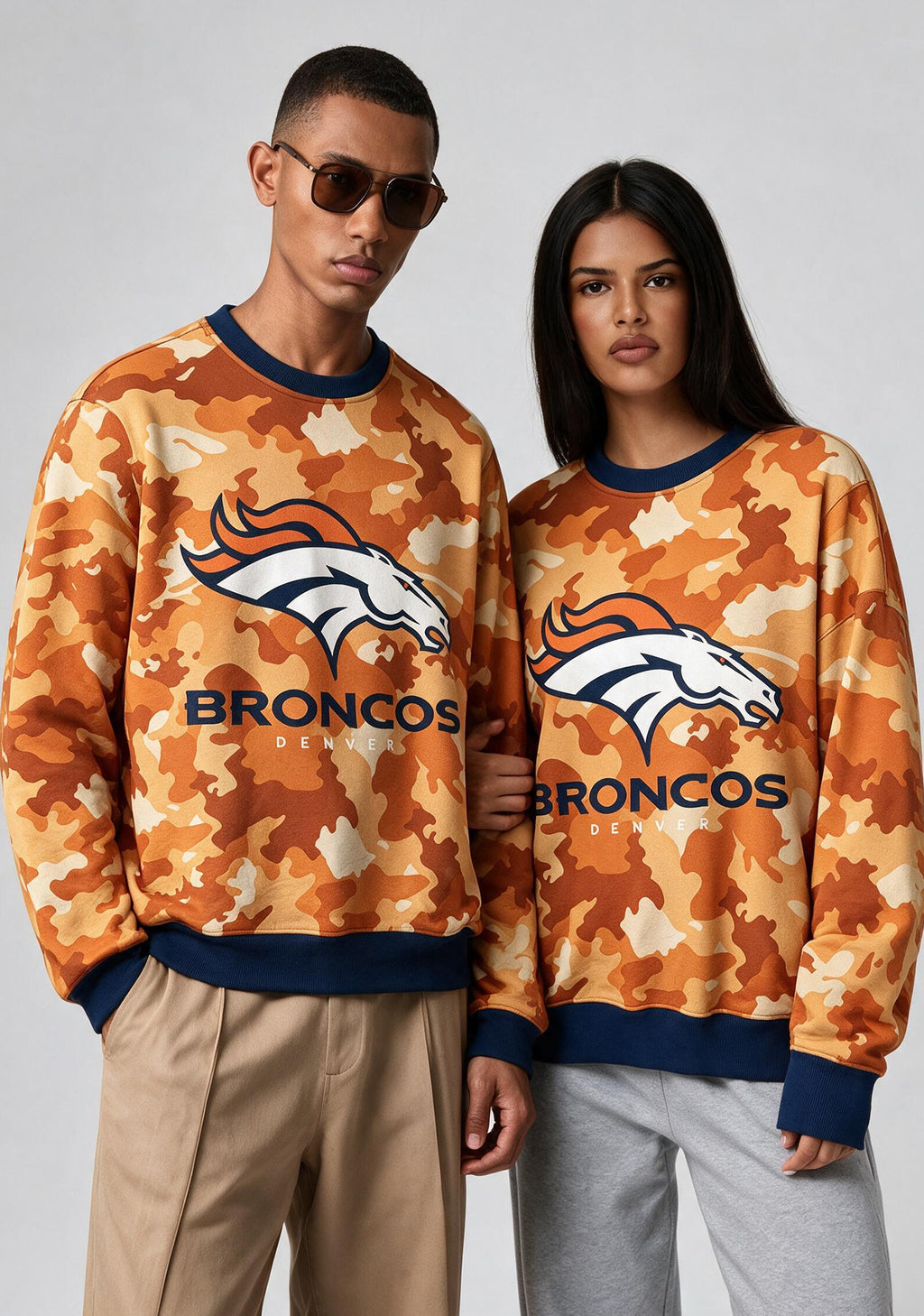 Denver Broncos Orange Camo Graphic Crewneck Sweatshirt