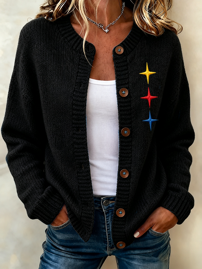 Women'S Football Printed Knitted Cardigan