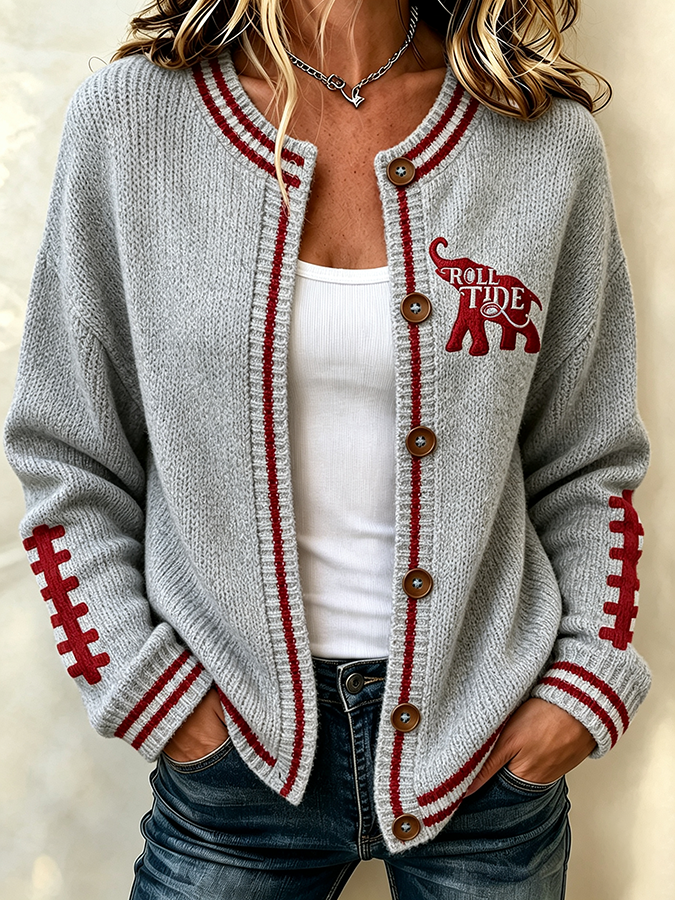 Women's Football Fans Printed Knitted Cardigan Top