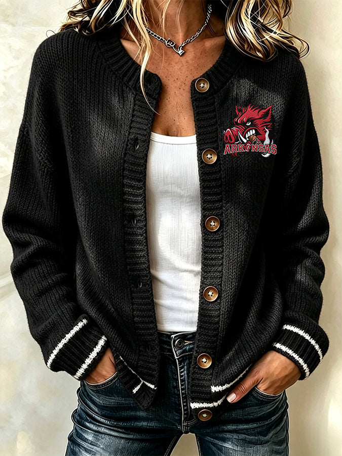 Women's Football Fans Printed Knitted Cardigan Top