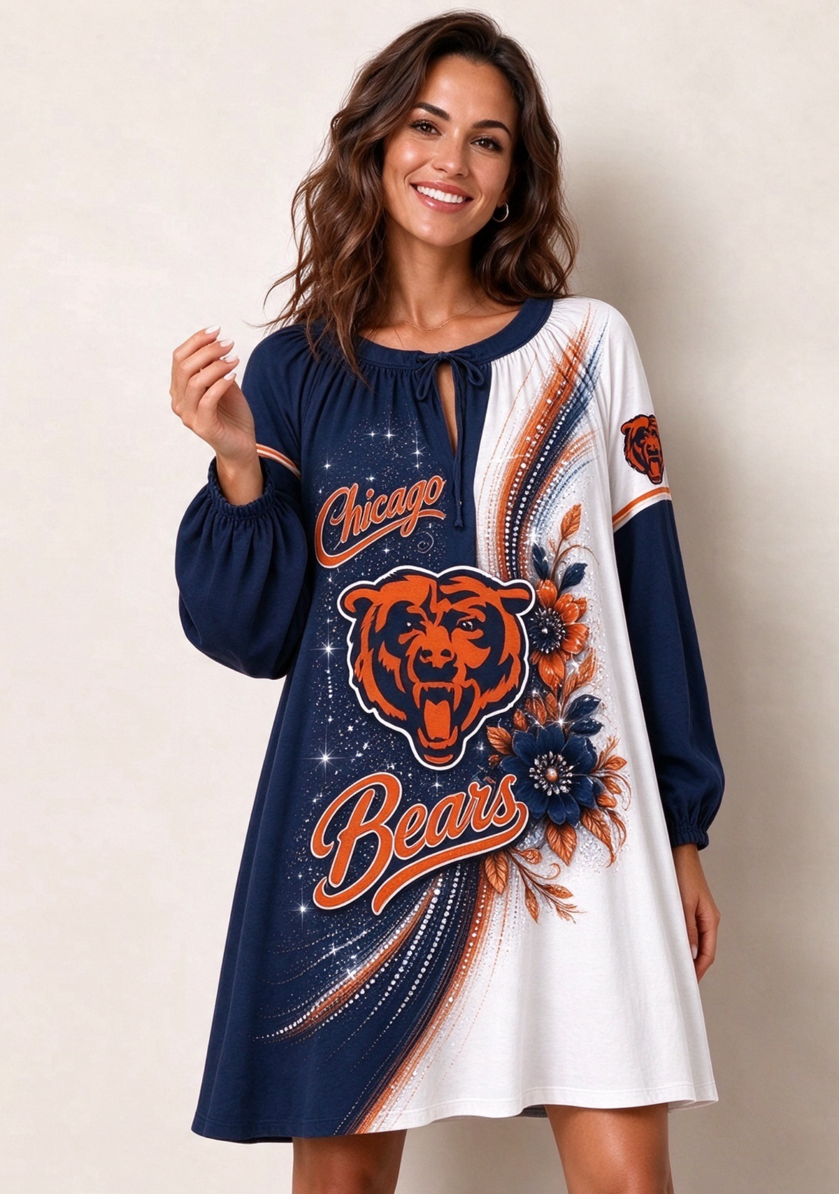 Women's Chicago Bears Floral Long Sleeve Game Day Mini Dress Main image