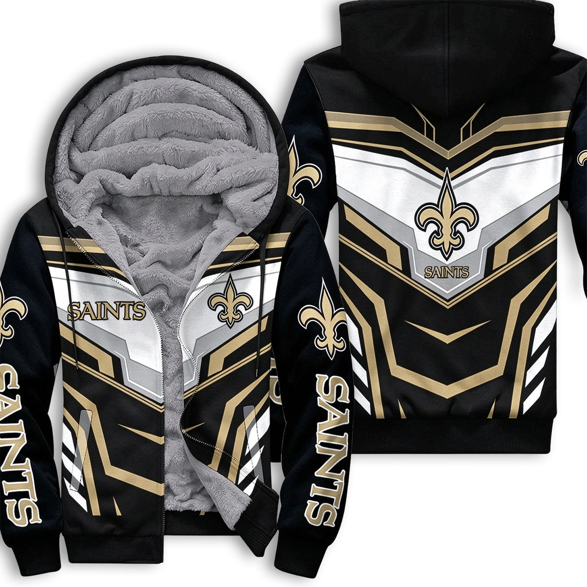 New Orleans Saints Geometric Color Fleece Lined Zip Up Football Fan Hooded Jacket