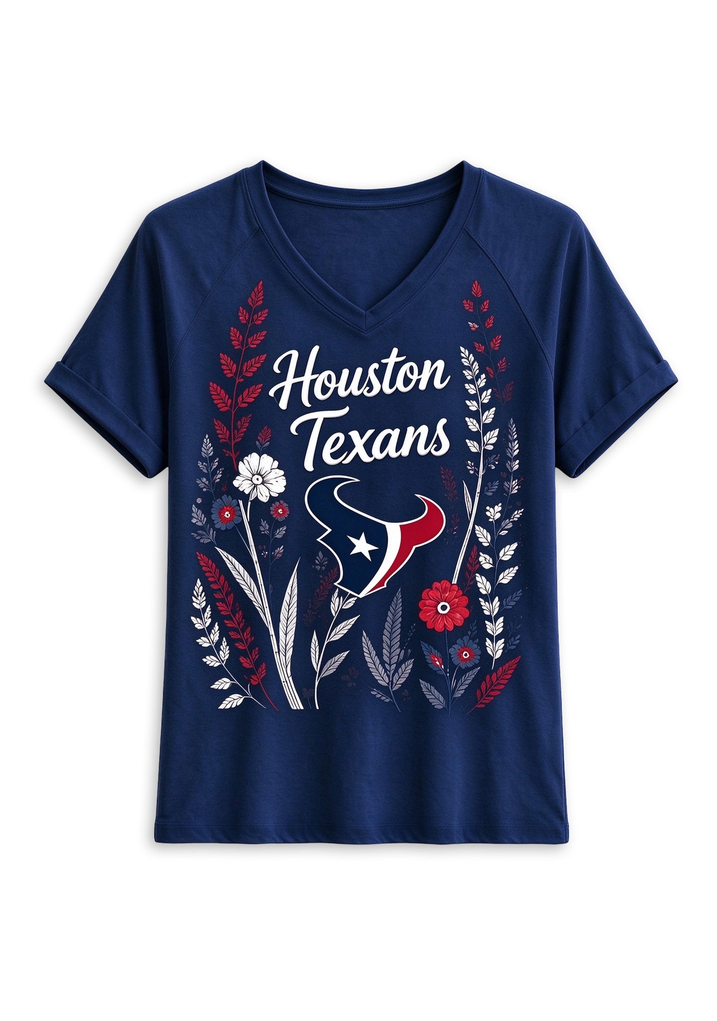 Women's Houston Texans Wildflower Graphic V-Neck Raglan Rolled T-Shirt Secondary image