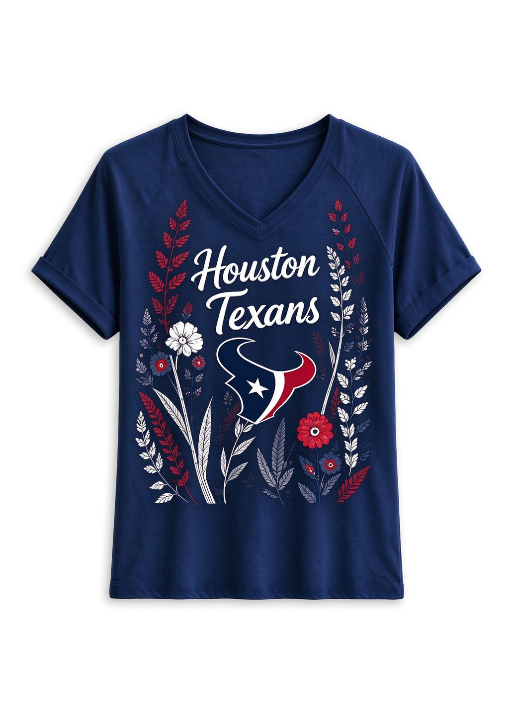 Women's Houston Texans Wildflower Graphic V-Neck Raglan Rolled T-Shirt