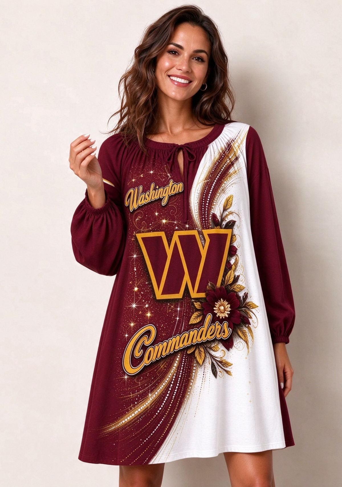 Women's Washington Commanders Floral Long Sleeve Game Day Mini Dress