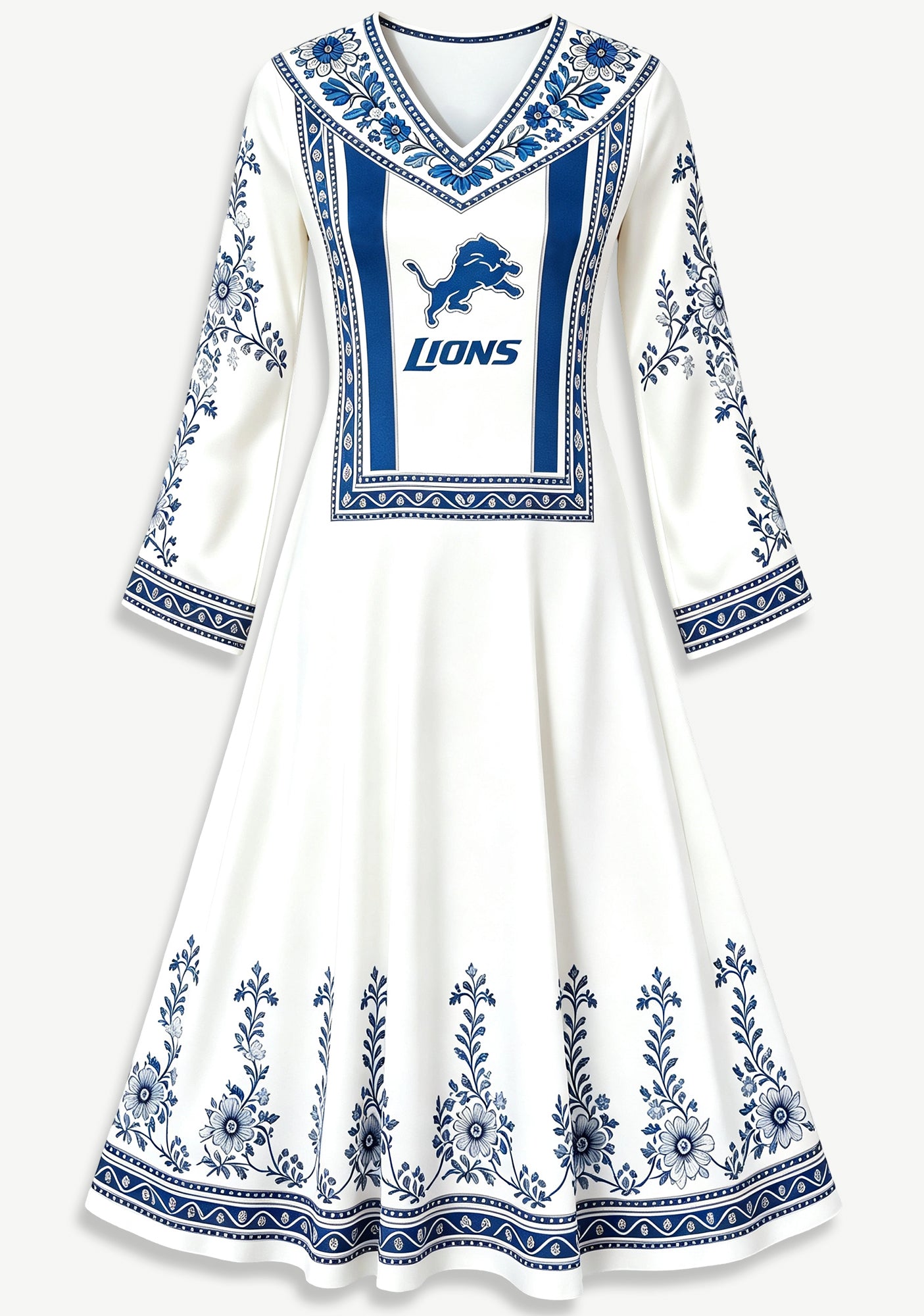 Detroit Lions Boho Floral Printed Game‑Day Midi Dress Secondary image