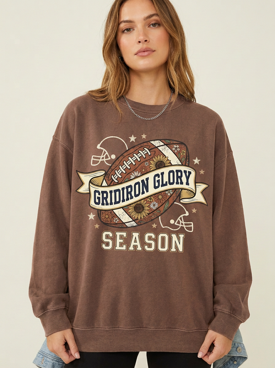 Women's Football Lover Gridiron Glory Sunflower Printed Long-Sleeve T-Shirt Secondary image
