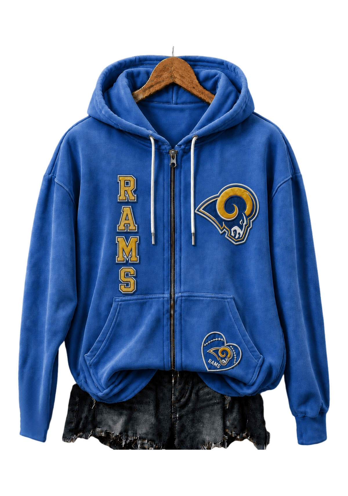 Los Angeles Rams Women Heart Football Graphic Zip Up Hoodie