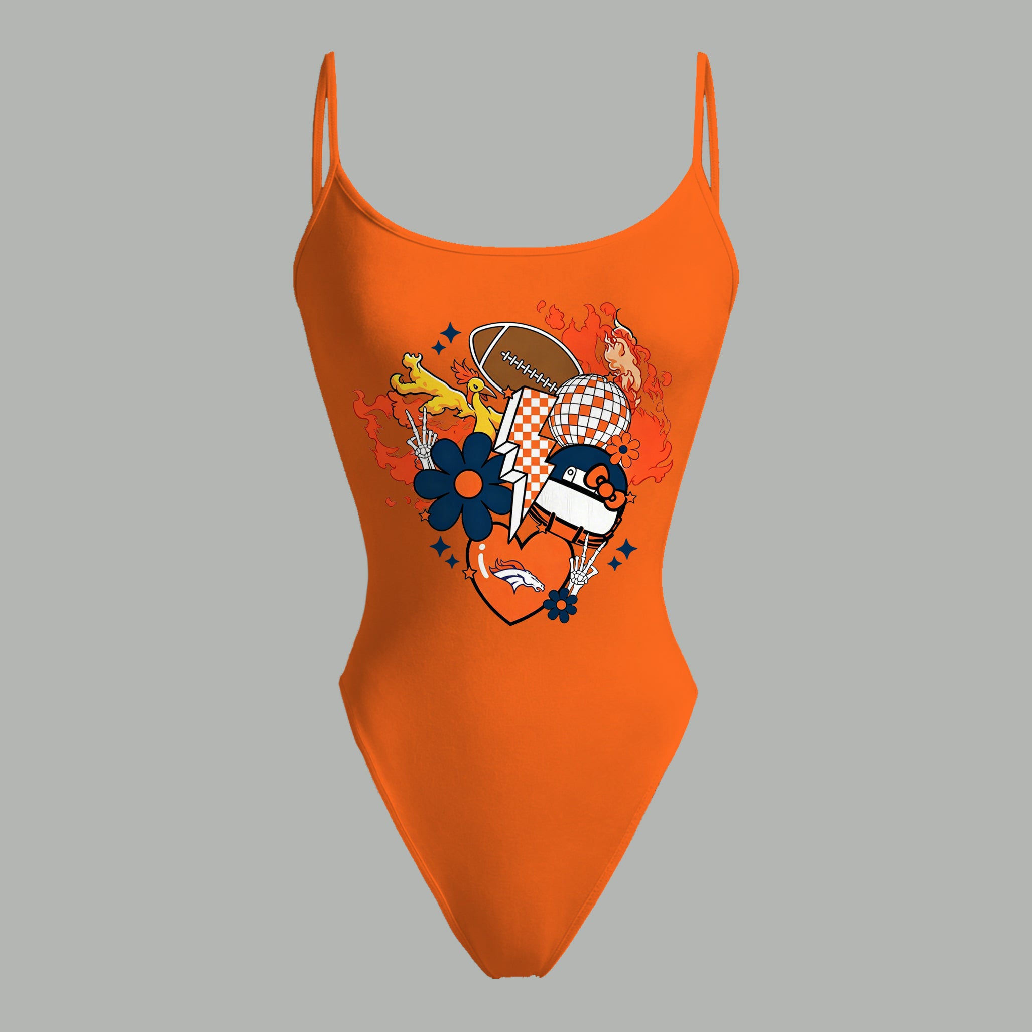 Denver Broncos X Pokémon Bodysuit  & Stretch Black Denim Shorts Two-Piece Set