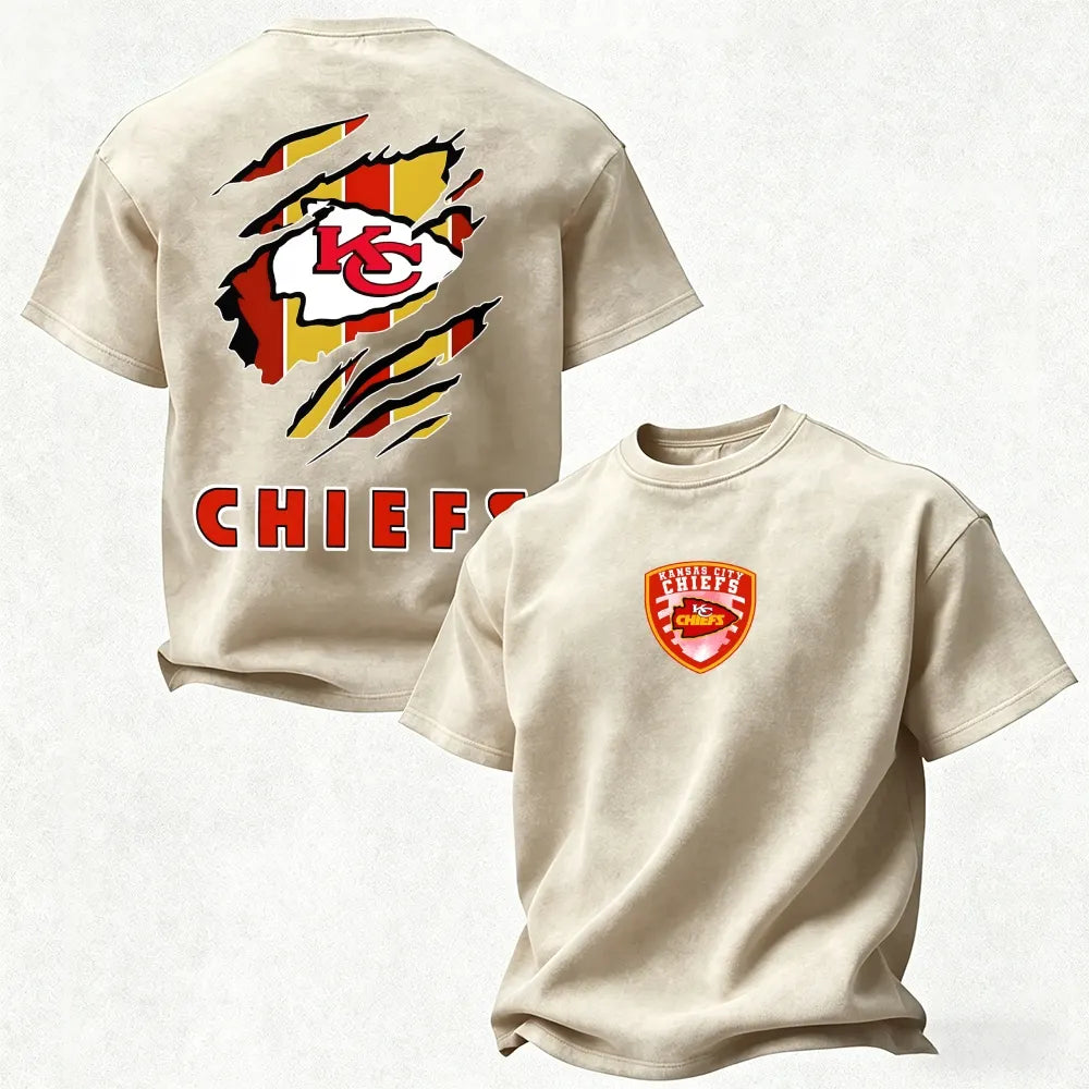 Kansas City Chiefs Printed Unisex 100% Pure Cotton Washed T-Shirt