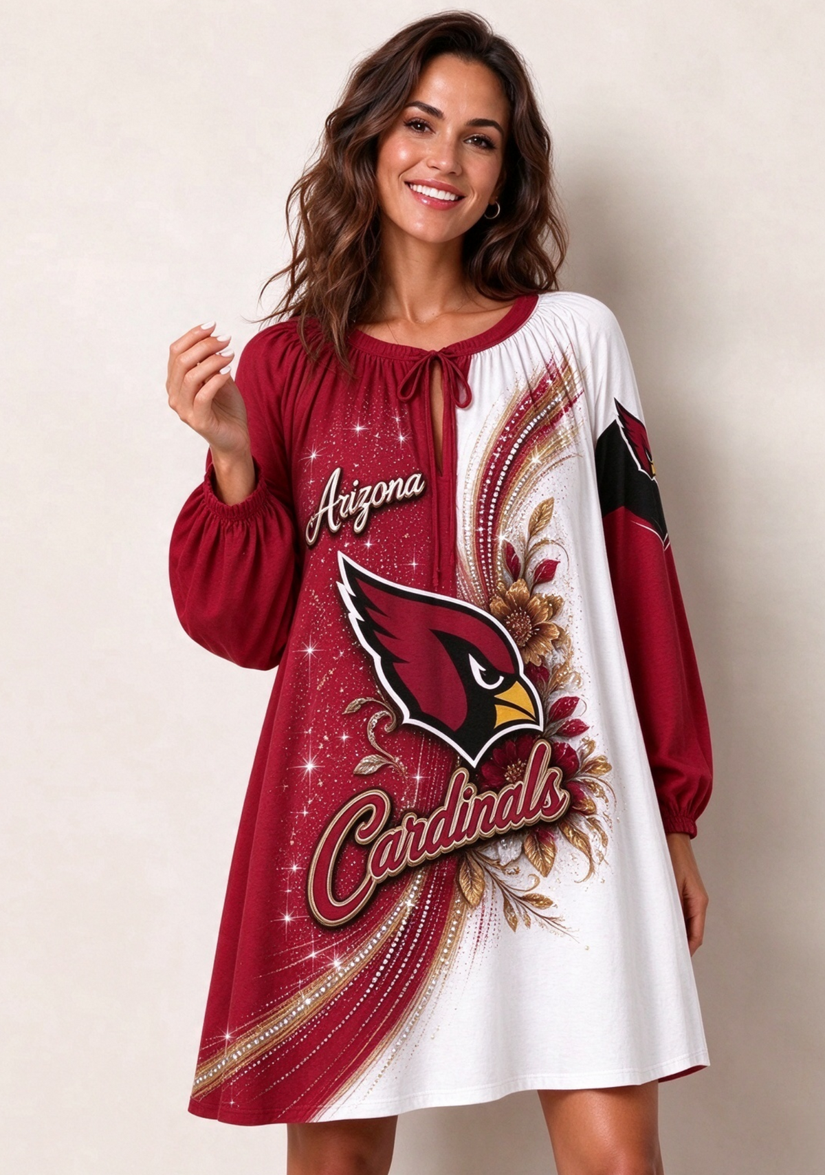 Women's Arizona Cardinals Floral Long Sleeve Game Day Mini Dress Main image