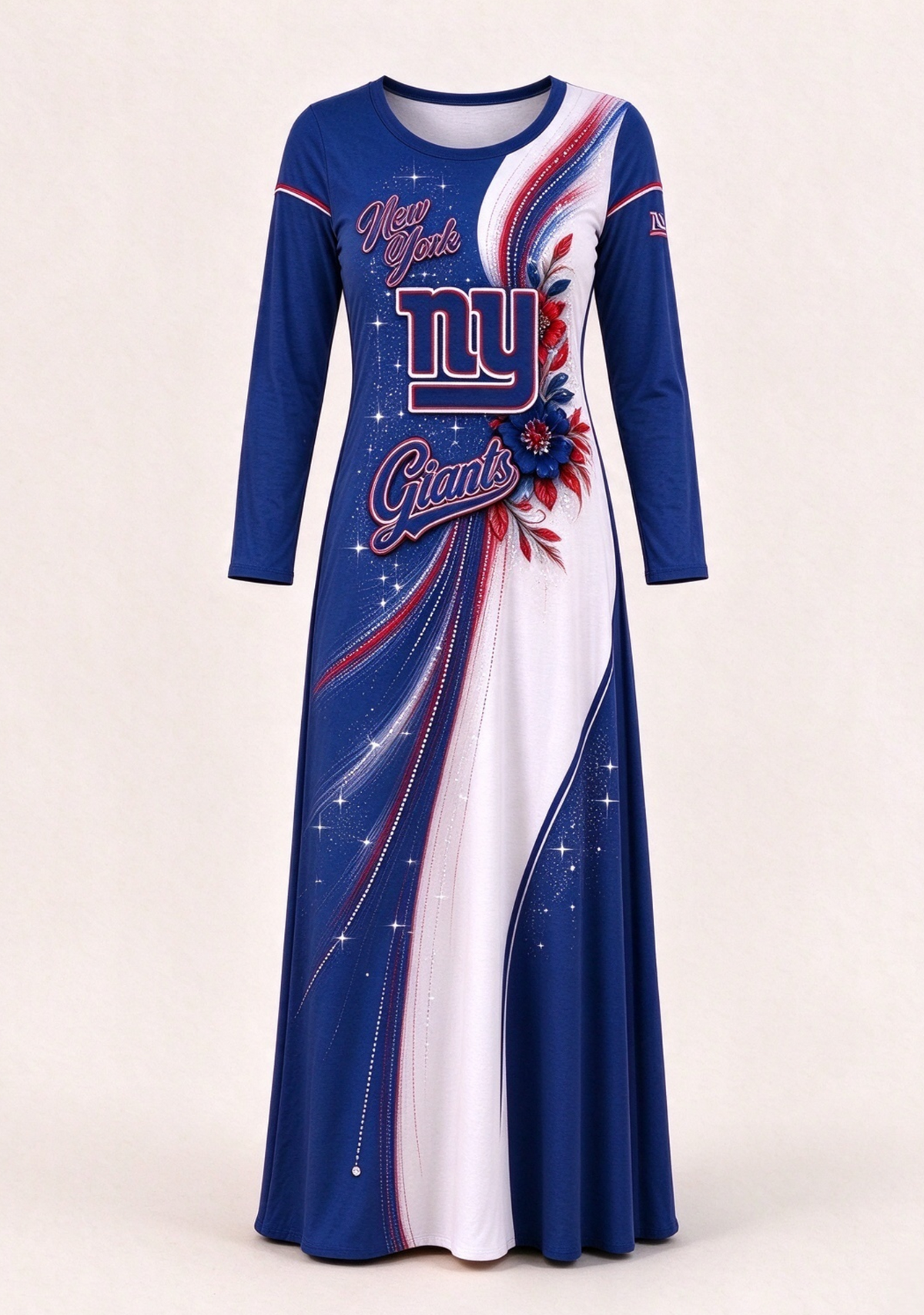 Women New York Giants Print Long Sleeve Maxi Dress