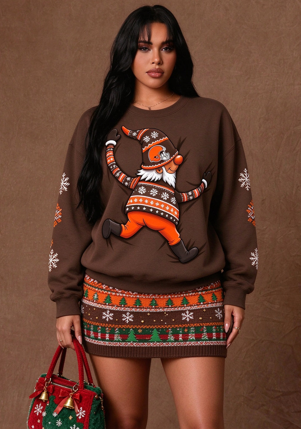 Women's Cleveland Browns Christmas Gnome Crewneck Sweatshirt