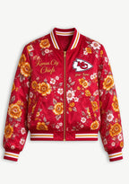 Women Kansas City Chiefs Floral Print Zip Up Jacket Custom Name For Fan