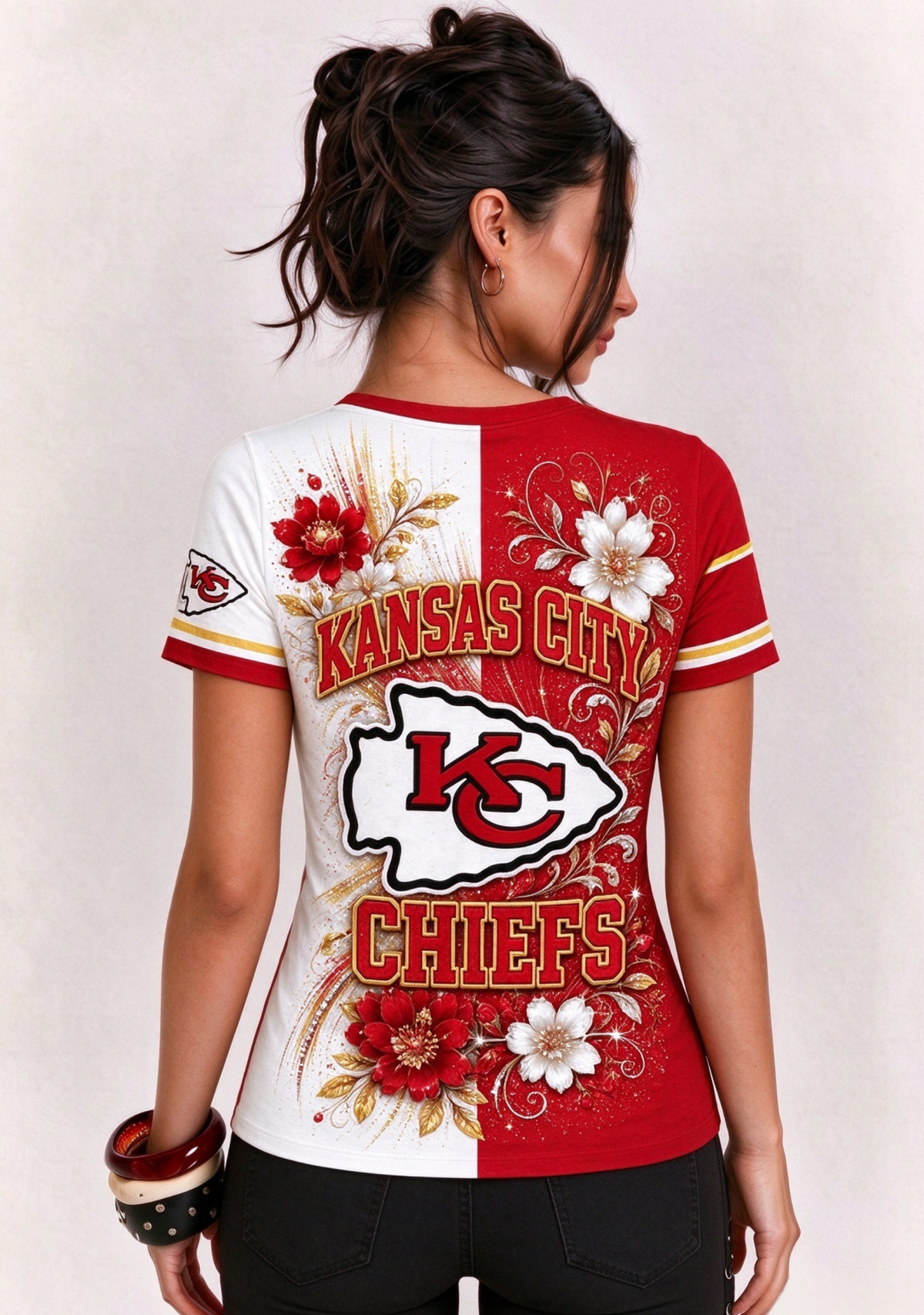 Women Kansas City Chiefs Floral Henley T-Shirt