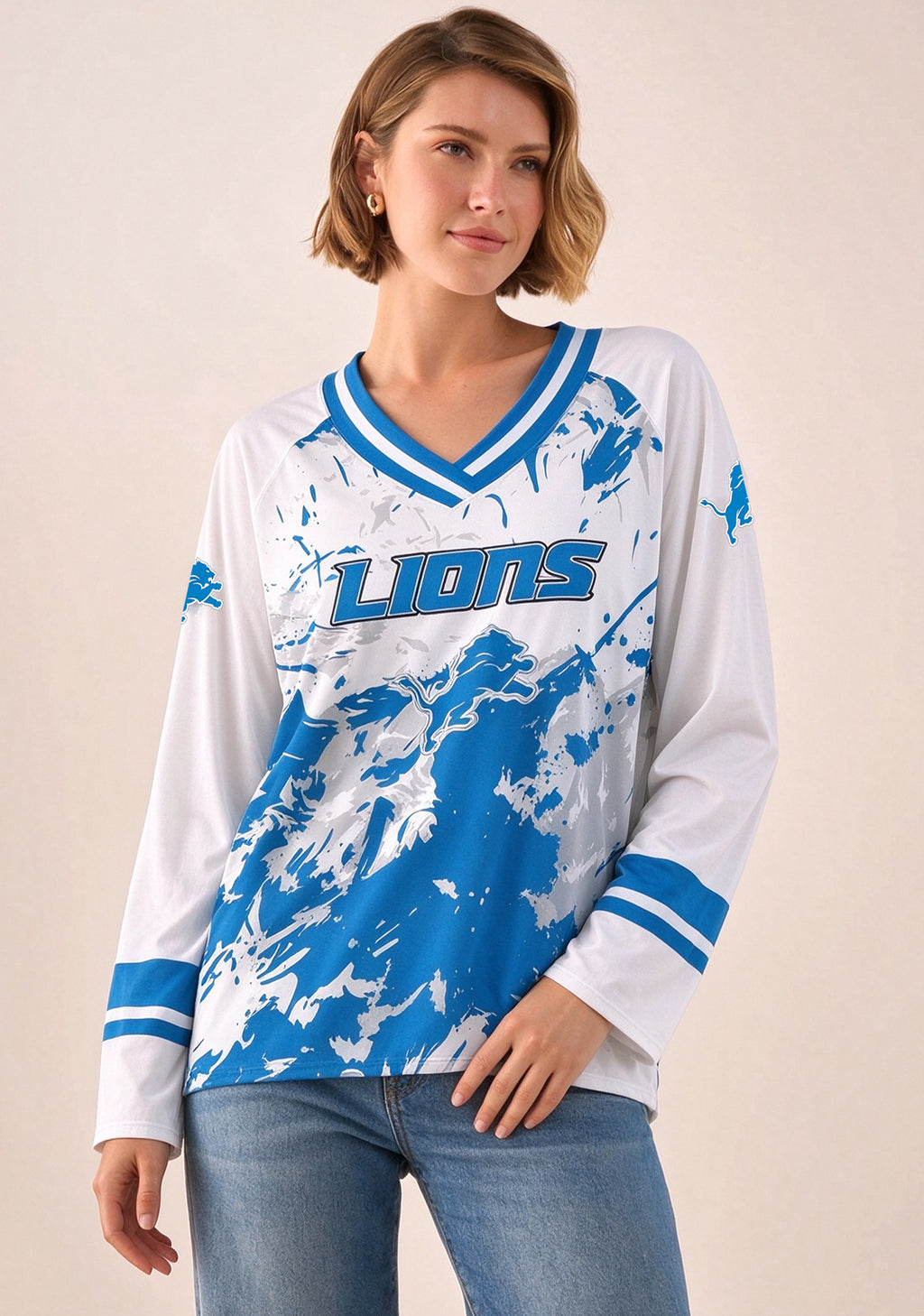 Women's Detroit Lions Graphic V Neck Long Sleeve Shirt