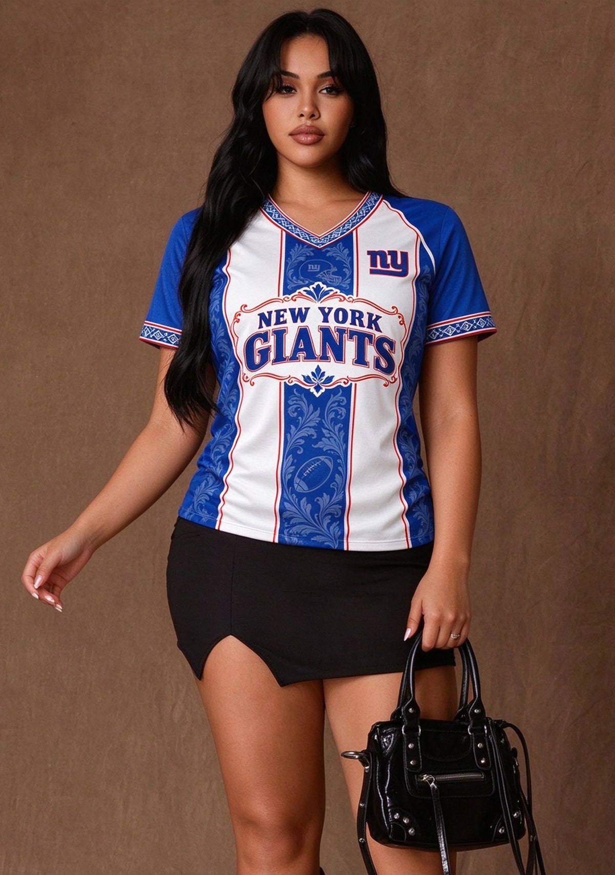 Women's New York Giants Floral Baroque Striped V-Neck T-Shirt Main image