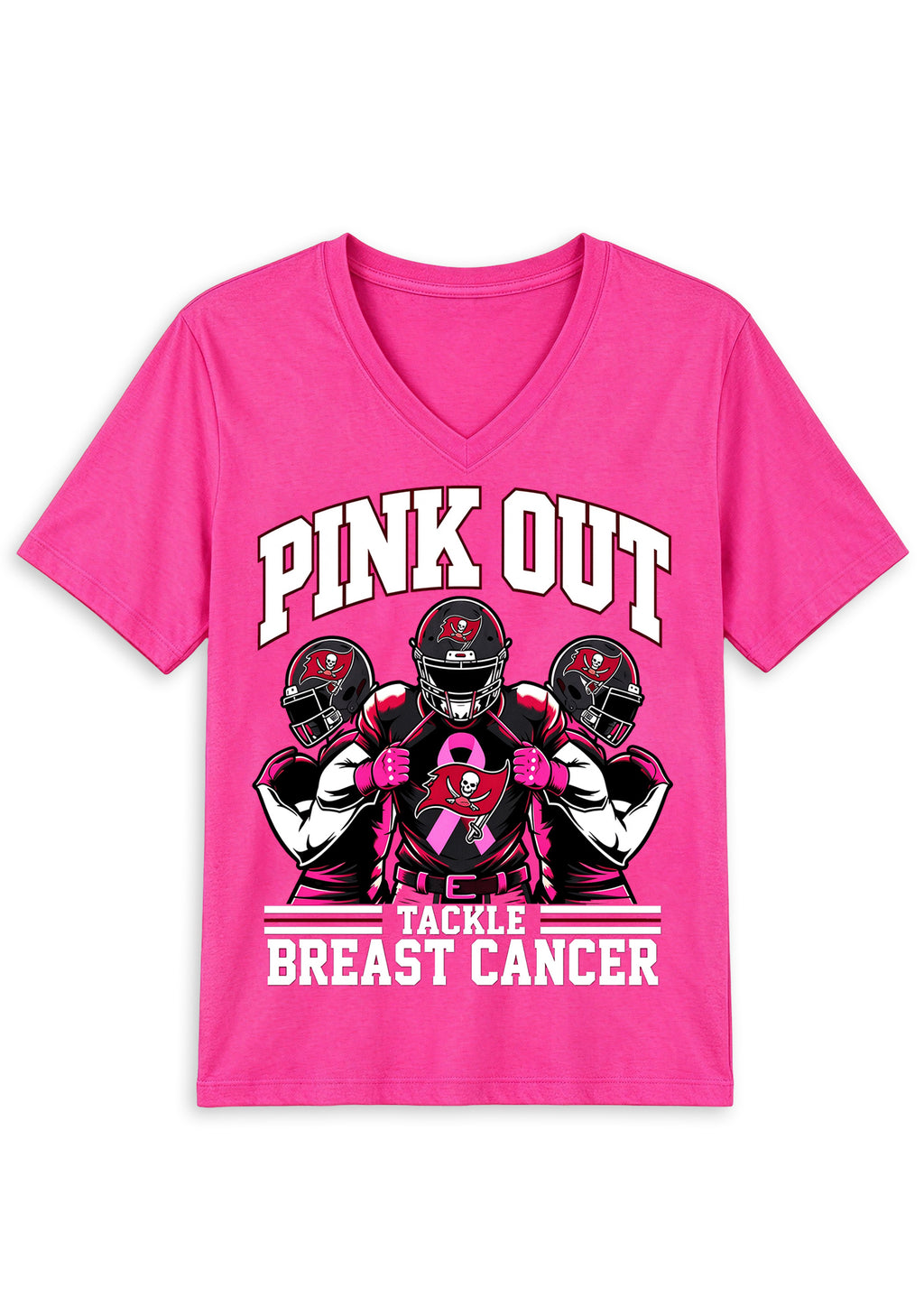 Tampa Bay Buccaneers Pink Out Tackle Breast Cancer Awareness V-Neck T-Shirt