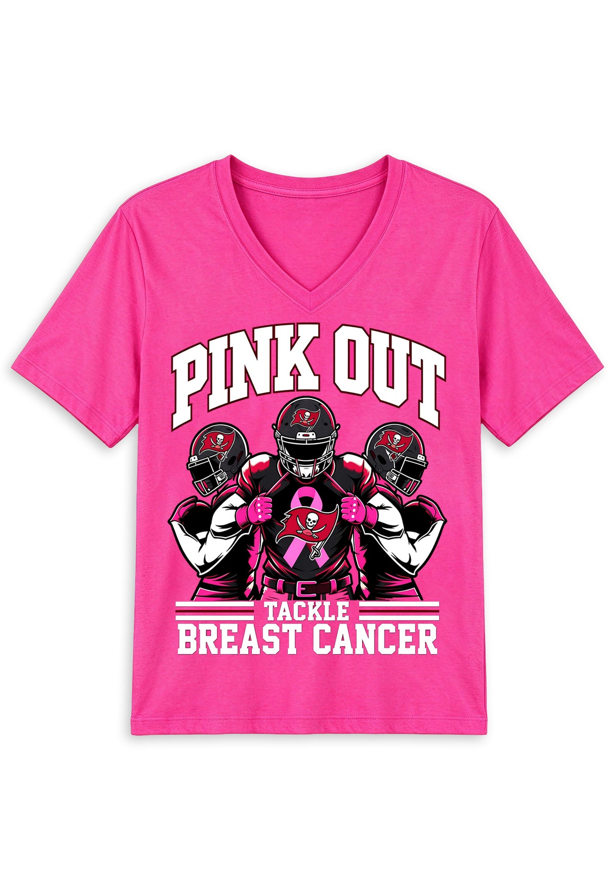 Tampa Bay Buccaneers Pink Out Tackle Breast Cancer Awareness V-Neck T-Shirt
