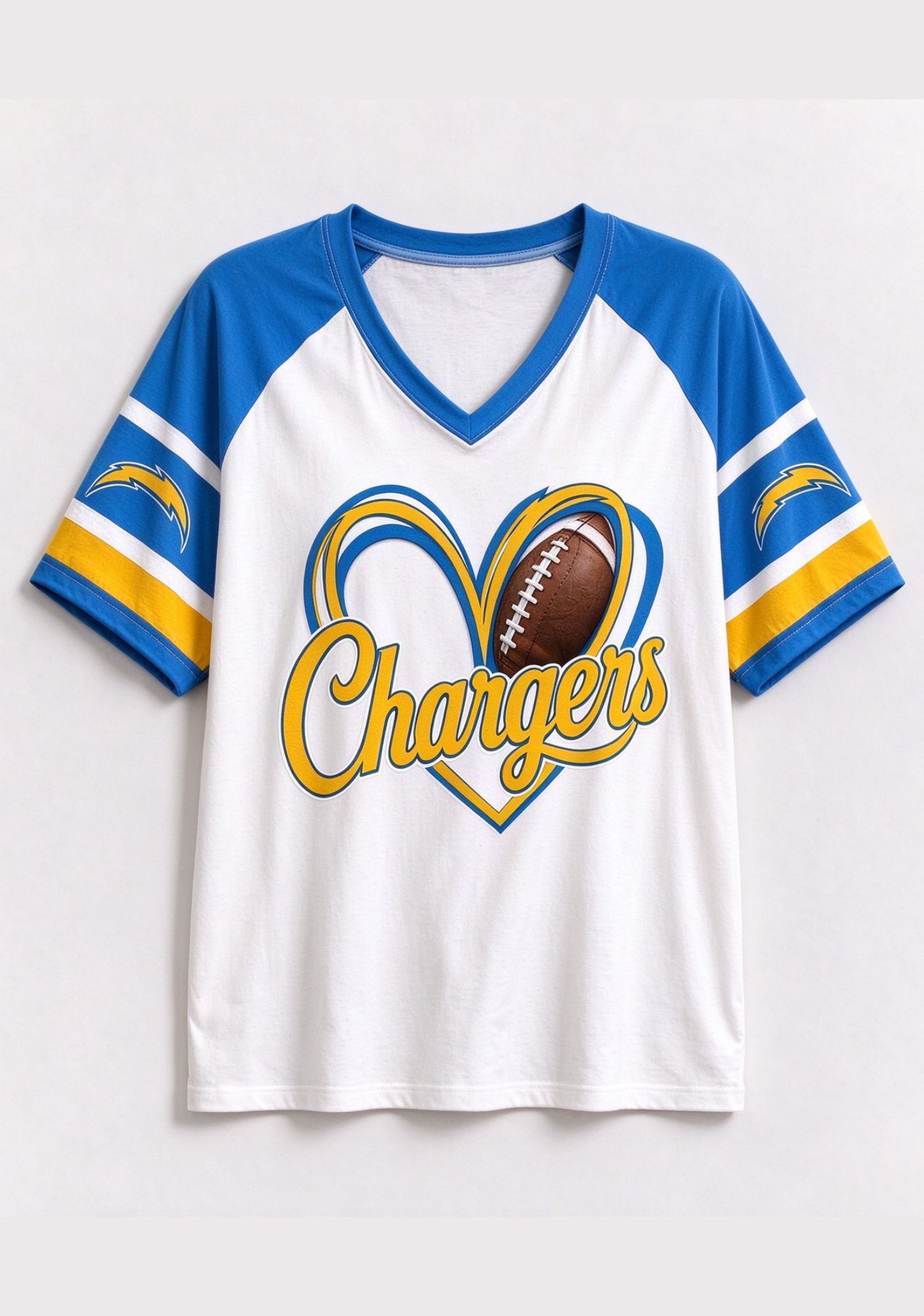 Women Los Angeles Chargers Heart Graphic V-Neck Fan T-Shirt Secondary image